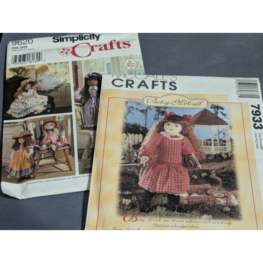 Simplicity Crafts 9620 & McCall's 7933 VTG Doll and Clothing  Patterns UNCUT